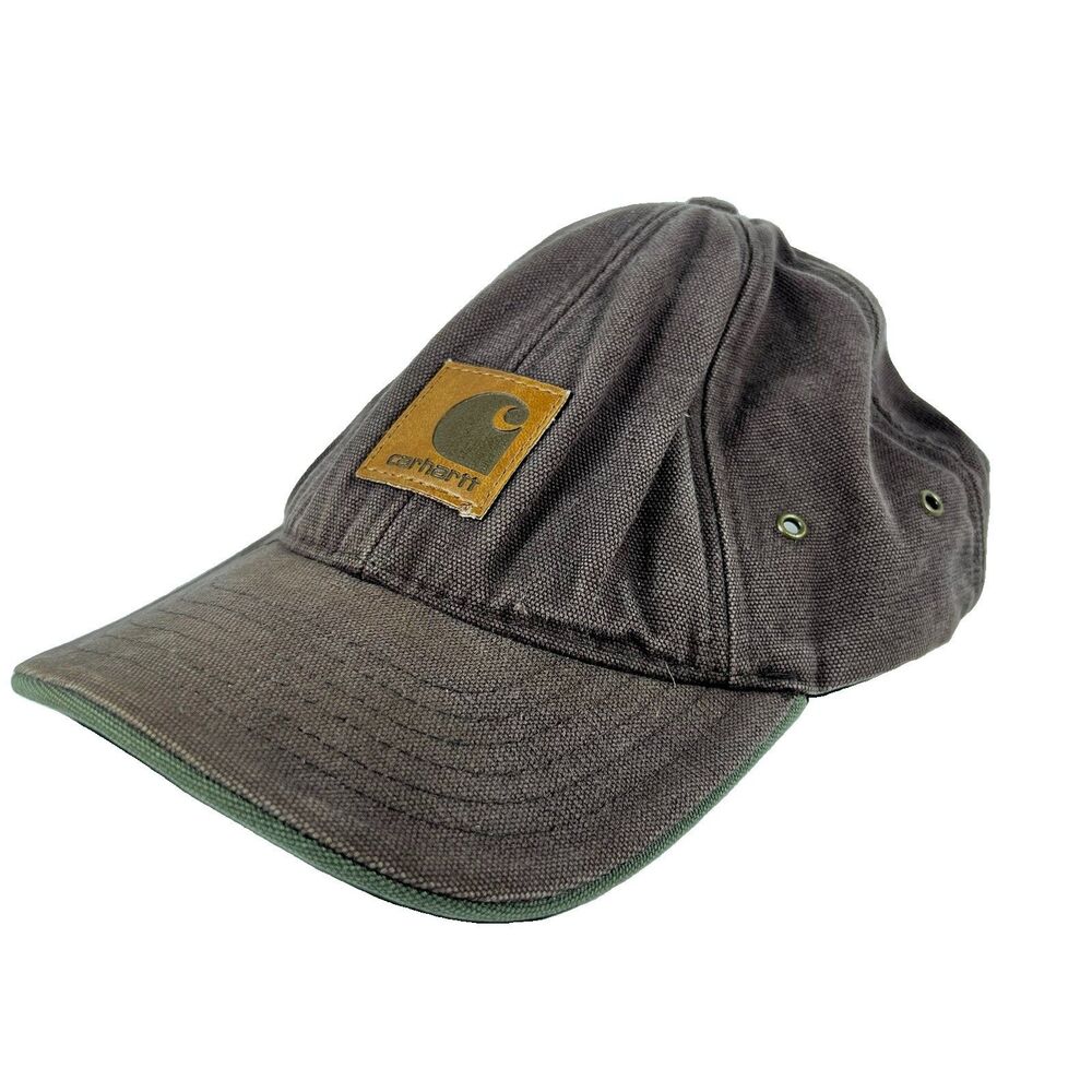 Vintage Carhartt Hat Cap Brown Canvas Leather Logo Patch USA Workwear One Size